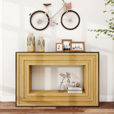 Modern Contrast Console Table with Layered Wood Frame and Black Top
