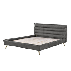 Modern Eastern King Bed - Gray Top Grain Leather