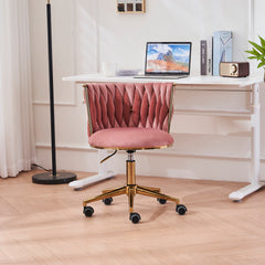 Upholstered Home Office Desk Chairs with Adjustable Swivel Wheels - Pink