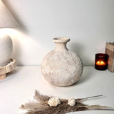 Rustic Hand-Painted Ceramic Round Bottle Vase 12" tall - Cream Sand Wash