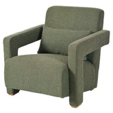 Mirod Sleek Right-Angle Armrests Accent Chair with Ergonomic Lumbar Support, Green Boucle, Wooden Block Legs