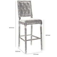 Transitional Wooden Bar Stool with Tufted Square Back, Beige and Brown