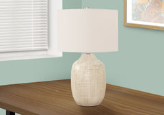 Table Lamp 26"H, Cream Ceramic, Ivory / Cream Shade, Contemporary