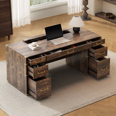 70"Classic and Traditional Executive Desk with Metal Edge Trim - Brown
