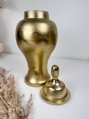 Gold Metal Ginger Jar Hammered Finish with Classic Lid 15" tall