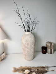 Minimalist Textured Hand-painted Ceramic Vase 18" tall - Cream Sand wash