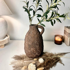 Rustic Tree Style Ceramic Vase Textured Handcrafted 12" tall - Dark Brown