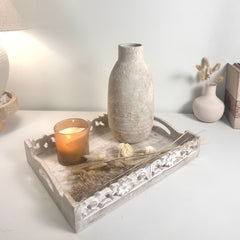 Rustic Hand-Painted/Textured Ceramic Vase 12” tall - beige washed
