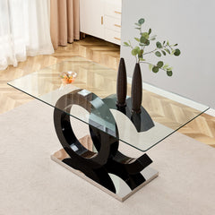 Modern Minimalist Rectangular Glass Dining Table for 6-8 with 0.39" Tempered Glass Tabletop - Black