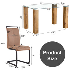 Modern and Minimalist Dining Room Set, 1 table and 4 chairs - Natural Wood Wash