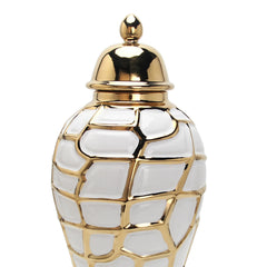 16"H Regal White and Gold Ceramic Decorative Ginger Jar