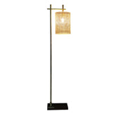 Brizo Tall Corner Floor Lamp with Bamboo Lampshade for Living Room, Bedroom & Office, Dark Brown and Bronze