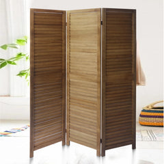 Paulownia Wood Panel Divider Screen, Shutter Design, 3 Panels - Natural Oak Brown