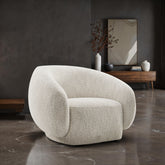 Contemporary Style 1pc Swivel Chair Boucle Upholstered 360 Degree Swivel Base armrest Slope Curved High Density Foam Beige Finish