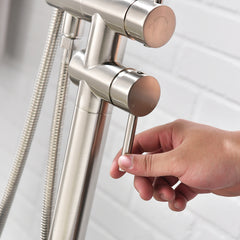 Single Handle Freestanding Tub Filler Floor Mount Bathtub Faucet with Handheld Shower - Brushed Nickel