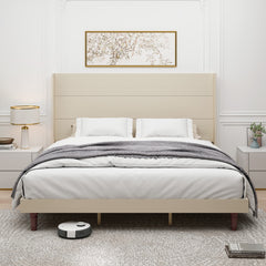 Stylish High Headboard Bed, 54 'High Headboard, High Quality, Comfortable High  Back Design Ideal for Reading or Relaxing, King Size, Beige