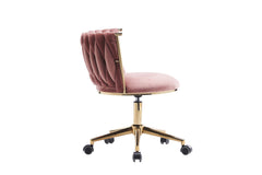 Upholstered Home Office Desk Chairs with Adjustable Swivel Wheels - Pink