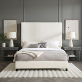 Queen Size White Boucle Upholstered Platform Bed
