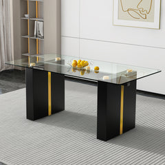 Modern Rectangular Glass Dining Table for 6-8 people - Black Legs