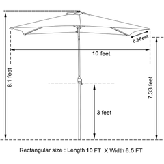 Rectangular Patio Umbrella 6.5 ft. x 10 ft. with Tilt, Crank and 6 Sturdy Ribs for Deck, Lawn, Pool Red