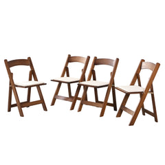Solid Wood Upholstered Folding Chair Set - Space Saving & Easy to Carry - Walnut Shelf with Beige Cushion - 4PCS for Dining Room