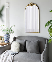 Arched Wall Mirror with Gold Metal Frame - Gold