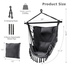 Hanging Rope Swing Chair with Soft Pillow and Cushions - Black