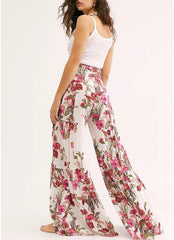 Floral Print Wide Leg Palazzo Pants, Summer Beach Lounge Trousers