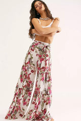 Floral Print Wide Leg Palazzo Pants, Summer Beach Lounge Trousers