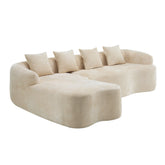 Beige Modular Chenille L-Shape Sectional Sofa with Curved Chaise, High-Density Foam and Spring Support, Perfect for Apartment Living Rooms