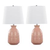 20" Contemporary Accent Lamp in Rose Tan Ceramic, Polished Nickel Accents and White Linen Shade - Set of 2