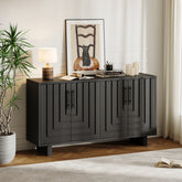 Modern sideboard, 59''×15.75''×32.5'' storage cabinet with 4 doors, MDF and ash veneer, with metal handles, black finish, suitable for dining/living room storage