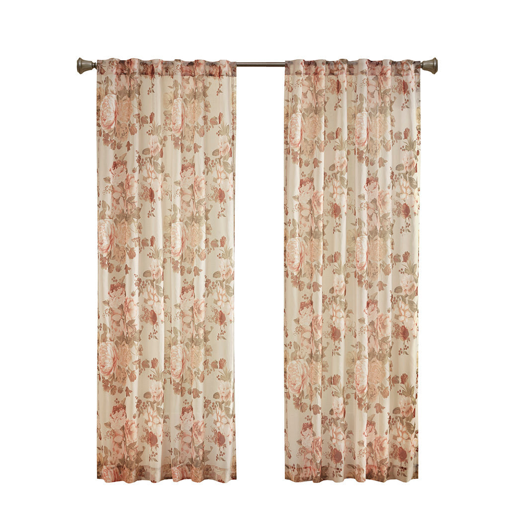Printed Floral Rod Pocket and Back Tab Voile Sheer Curtain - Blush