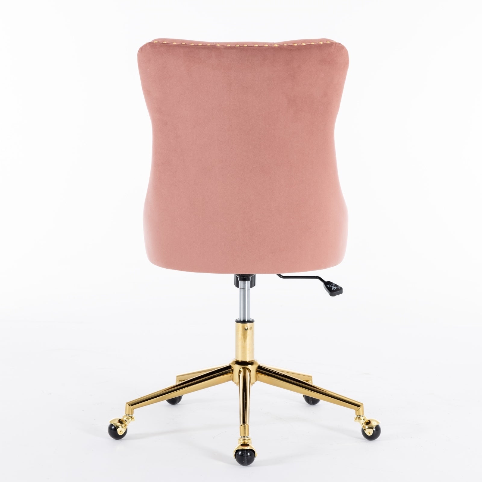 Velvet Upholstered Tufted Button Home Office Chair with Golden Metal Base, Adjustable Desk Chair Swivel Office Chair - Pink