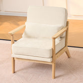 Mid-Century Living Room Chair Single, Fabric Cushioned Modern Armchair with Lumbar Pillow and Straight Wood Armrests, Accent Chair for Living Room, Bedroom and Office, Beige