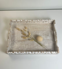 Boho Handmade Decorative Serving Wooden Tray Whitewashed