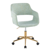 Margarite Contemporary Task Chair in Gold Metal and Light Green Fabric by LumiSource