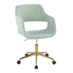 Margarite Contemporary Task Chair in Gold Metal and Light Green Fabric by LumiSource