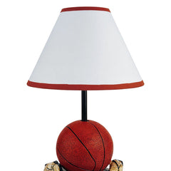 15" Tall Polyresin Accent Table Lamp, Basketball Shaped, Cone Linen Shade