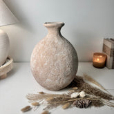 Minimalist Textured Hand-Painted Vase 15" tall - Light Beige Wash