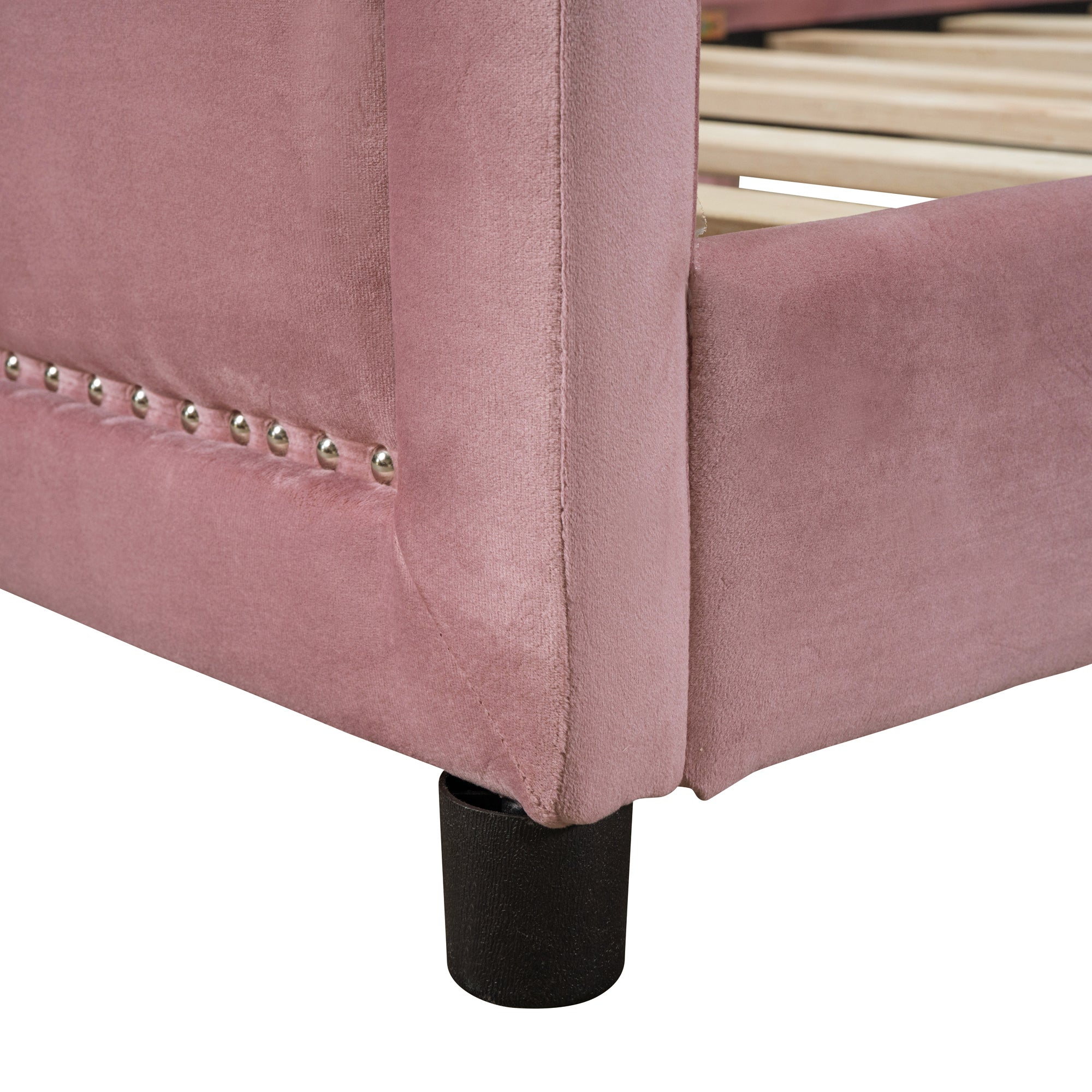 Twin Size Upholstered Daybed with Classic Stripe Shaped  Headboard - Pink