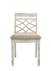 French Country Style Side Chair (Set-2) - Fabric & Antique White Finish