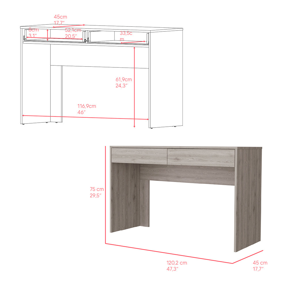 Computer Desk Two Drawers - Light Gray Finish