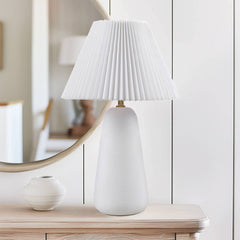 Textured Ceramic Table Lamp with Fluted Fabric Shade White