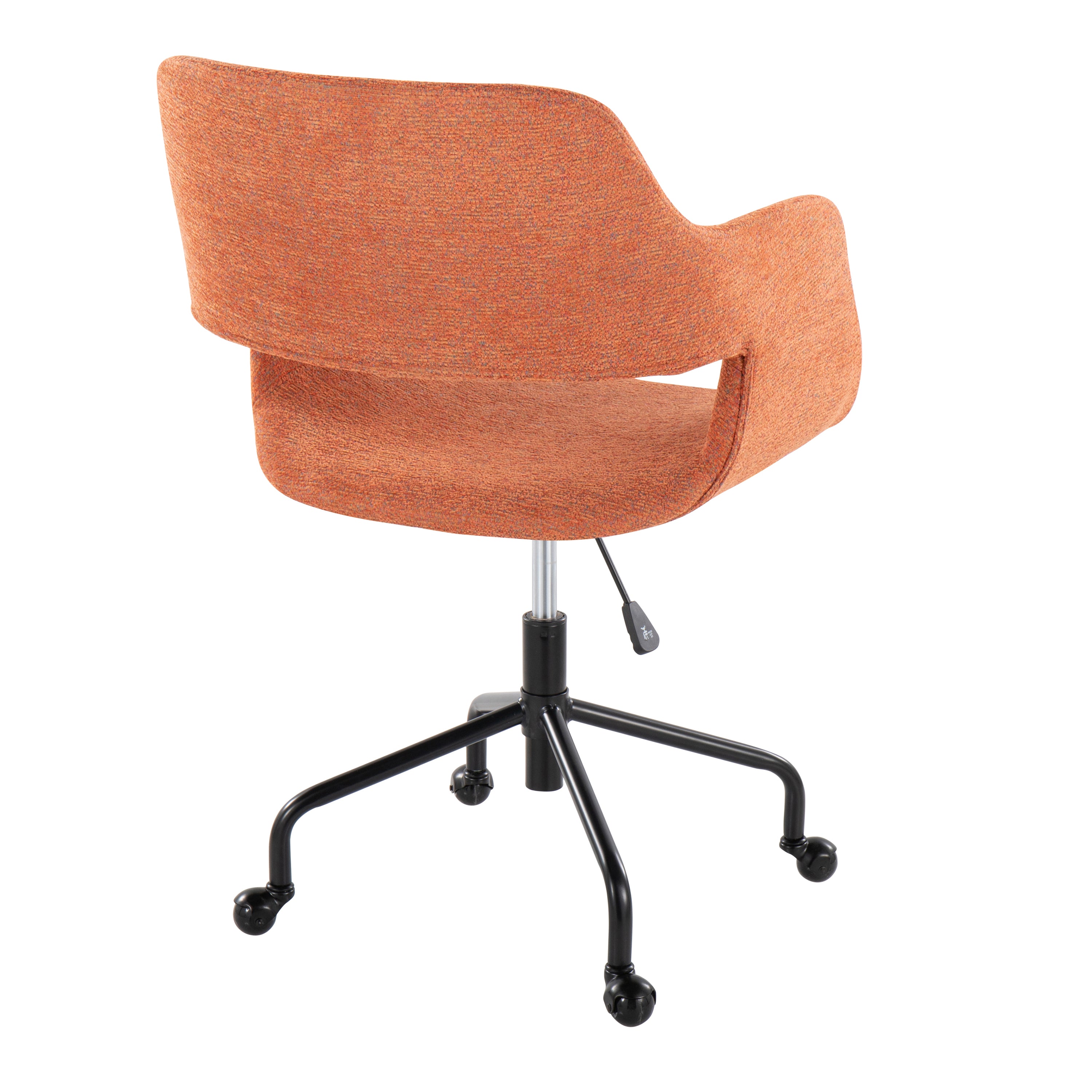 Contemporary Adjustable Office Chair - Black Metal and Orange Fabric