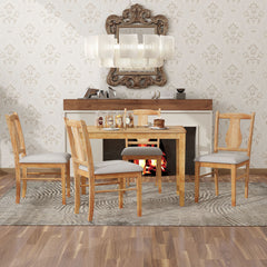 5-Piece Kitchen Dining Table Set, Wooden Rectangular Dining Table and 4 Upholstered Chairs - Drift Wood