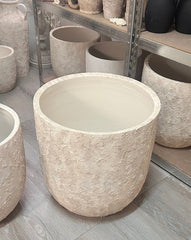 20" Rustic Hand-Painted & Textured Planter Pot with 2 Drainage Holes - Cream Sand Wash