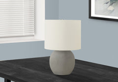 Table Lamp 20"H, Grey Concrete, Ivory / Cream Shade, Contemporary