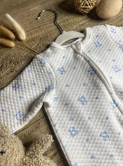 Baby Quilted Sleeper Footie Romper, White with Blue Bear Print, 6 Months