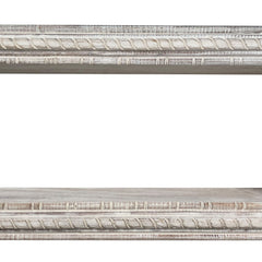 37 Inch Mango Wood Floating Wall Shelf Unit, Rectangular, Carvings, Distressed White